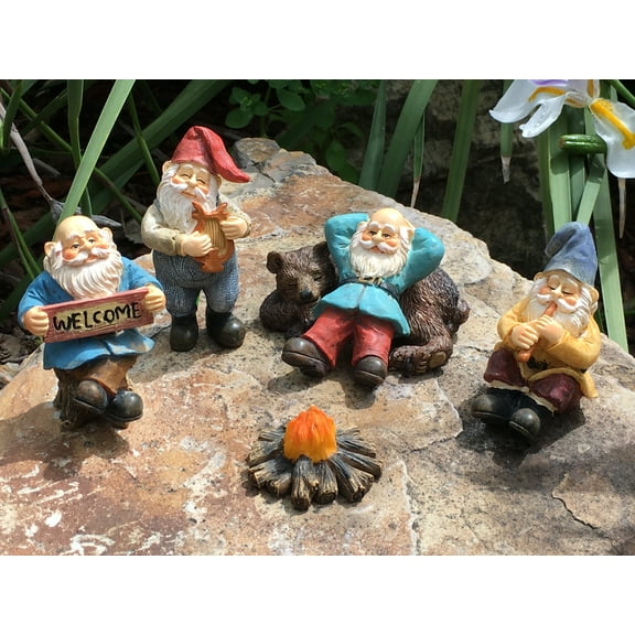 GlitZGlam Multicolor Gnomes Camp Miniature Garden, Waterproof (6 Piece)