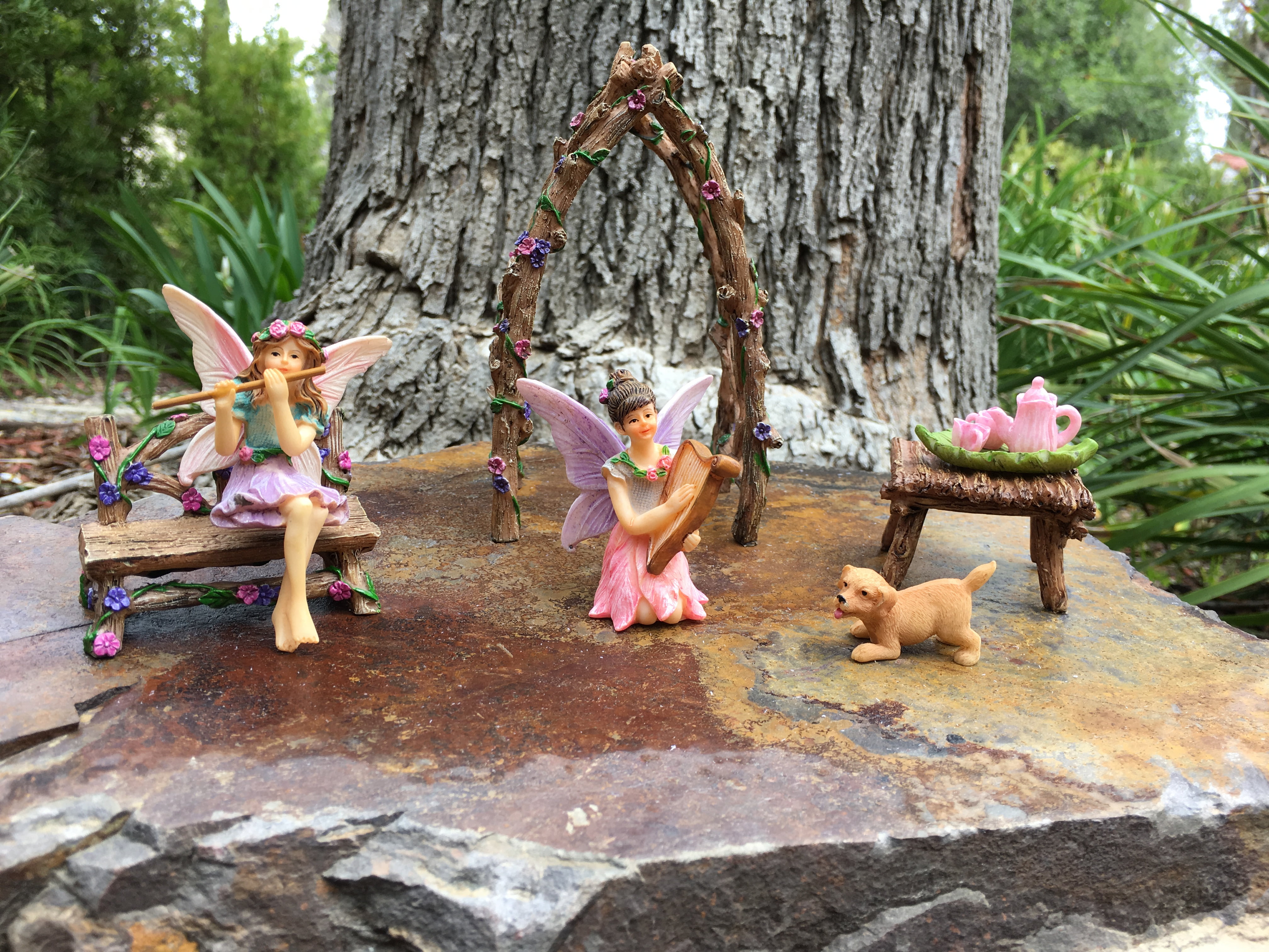 GlitZGlam Musical Sisters Fairy Garden Set - 7 Pieces Miniature Fairy Garden Accessory