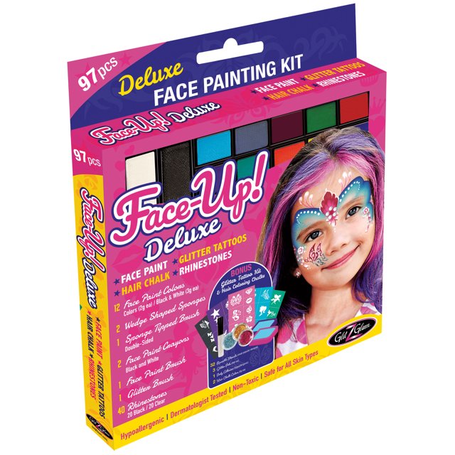 GlitZGlam Original XL Face Paint Kit FACEUP Deluxe 97 Piece, 3 in1
