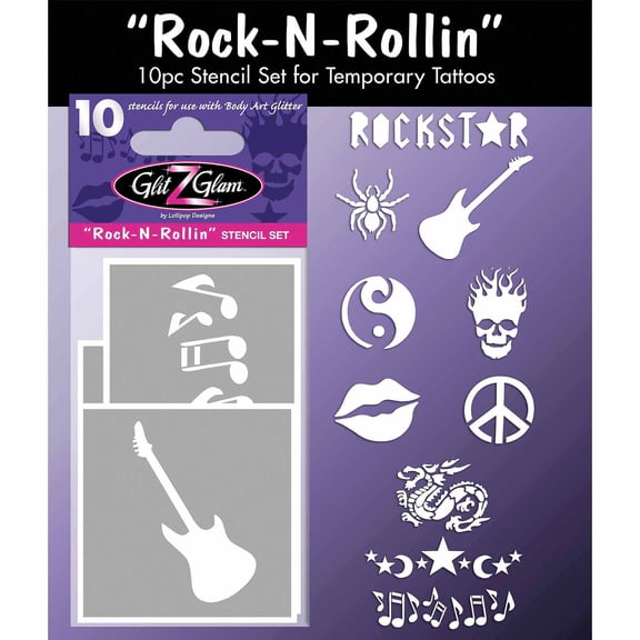 GlitZGlam Tattoo Stencil Set for Glitter Tattoos, Rock N Rollin