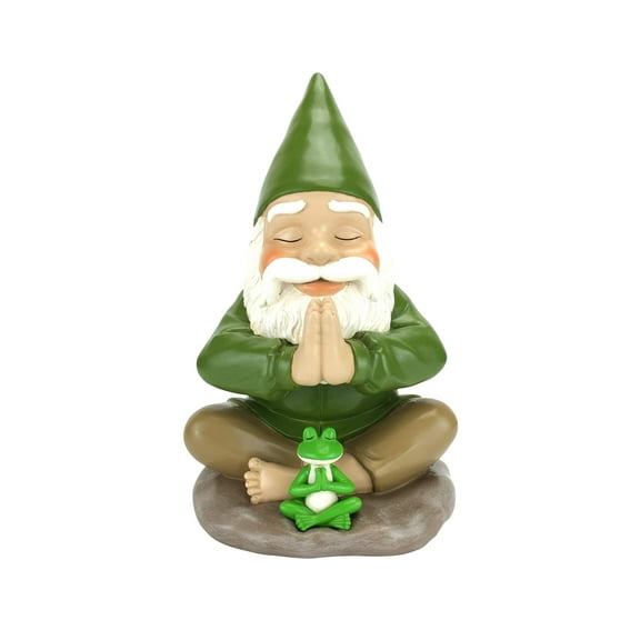 GlitZGlam Zen Gnome and Zen Frog - Namaste– Tranquility and Peacefulness for Your Fairy Garden and Garden Gnomes A Large 9¼ Inches Tall Miniature Gnome Figurine
