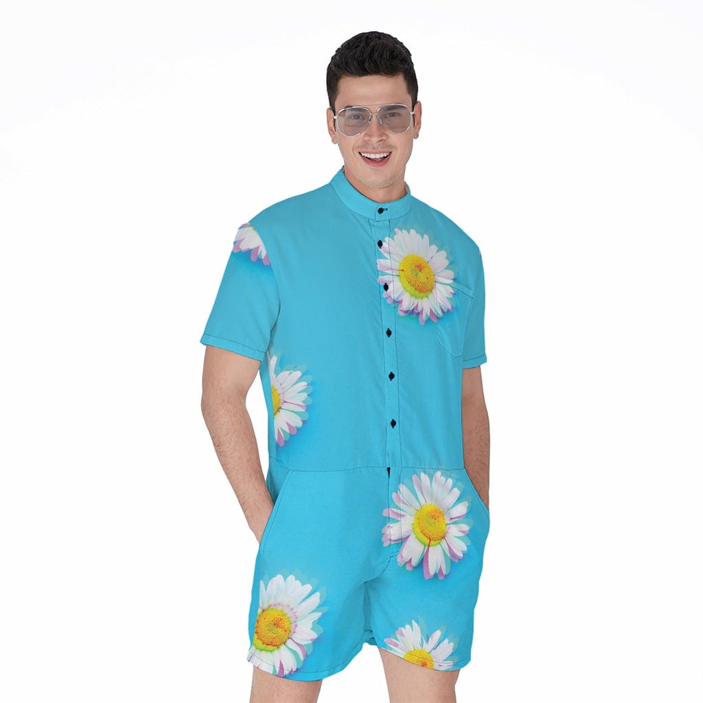 Flower Rumpers Glitch Daisy Flower Short Sleeve Men'S Rompers, Daisy Floral Casual ...