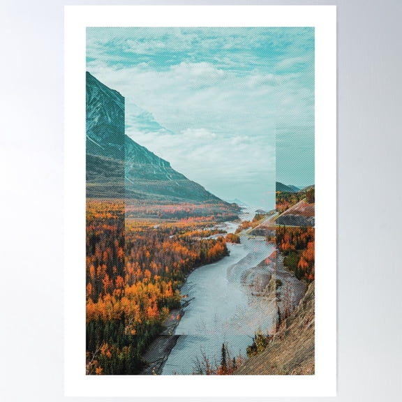Glitch Landscape Poster Wall Art, Modern Wall Decor For Living Room Bedroom, 24x36 UNFRAMED
