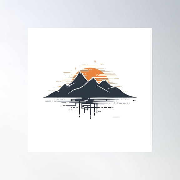 Glitch Mountains – Futuristic Circuit Landscape Vector Design Poster Wall Art, Modern Wall Decor, 16x16 UNFRAMED