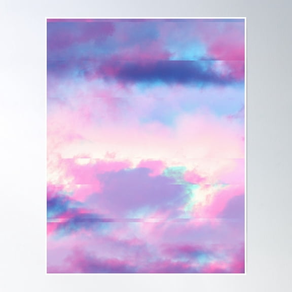 Glitch Pink Cloud Sky Scene Poster Wall Art, Modern Wall Decor, 16x24 UNFRAMED