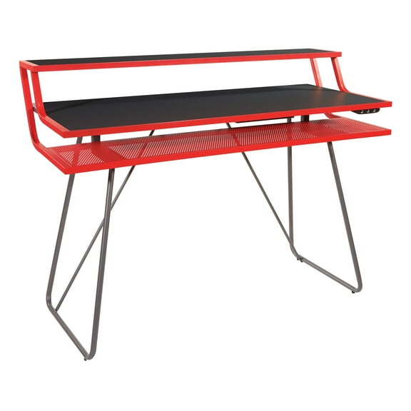 Glitch Red Battlestation Gaming Desk Metal Legs by OSP Home Furnishings