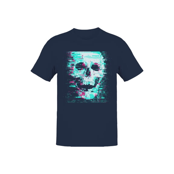 Glitch Skull Cyberpunk Art Navy Men's T-shirt