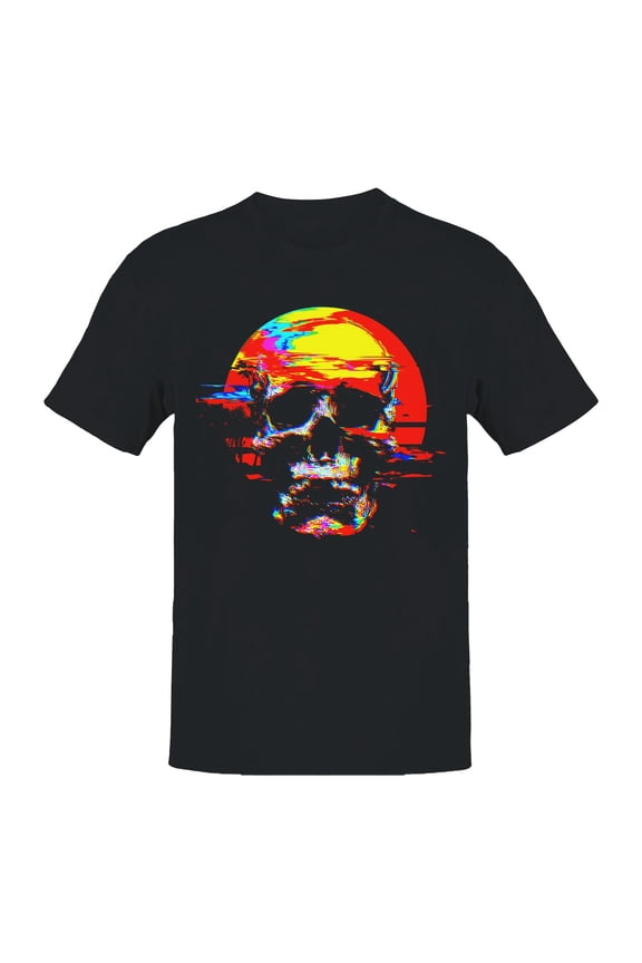 Glitch Skull Neon Sunset Fusion Men's T-shirt