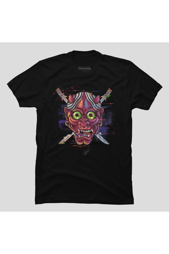 Glitch Style Oni Demon Mask Japanese Vaporwave Horror H10087 T-Shirt, for Men and Women, Up to Size 5XL