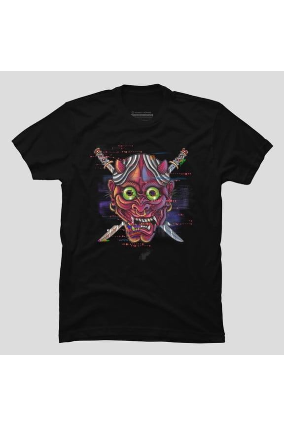 Glitch Style Oni Demon Mask Japanese Vaporwave Horror H10087 Unisex T-Shirt, Up to 5XL Available