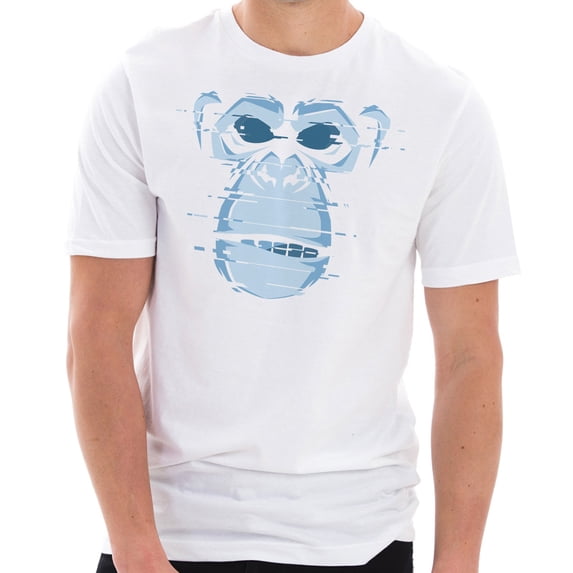 Glitchy Monkey Head Embroidered Unisex Lane Seven Ring Spun Combed Cotton Short Sleeve Deluxe Jersey T-Shirt - White XL