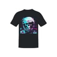 thumbnail image 1 of Glitchy Neon Skull Astronaut Black Men's T-shirt, 1 of 3