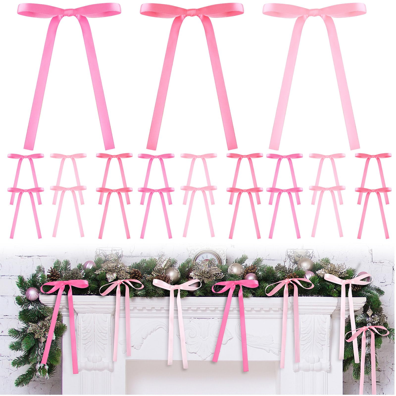 Glitinsel 24 Pcs Coquette Christmas Pink Bow Decoration 5 X7 Inch Pink ...