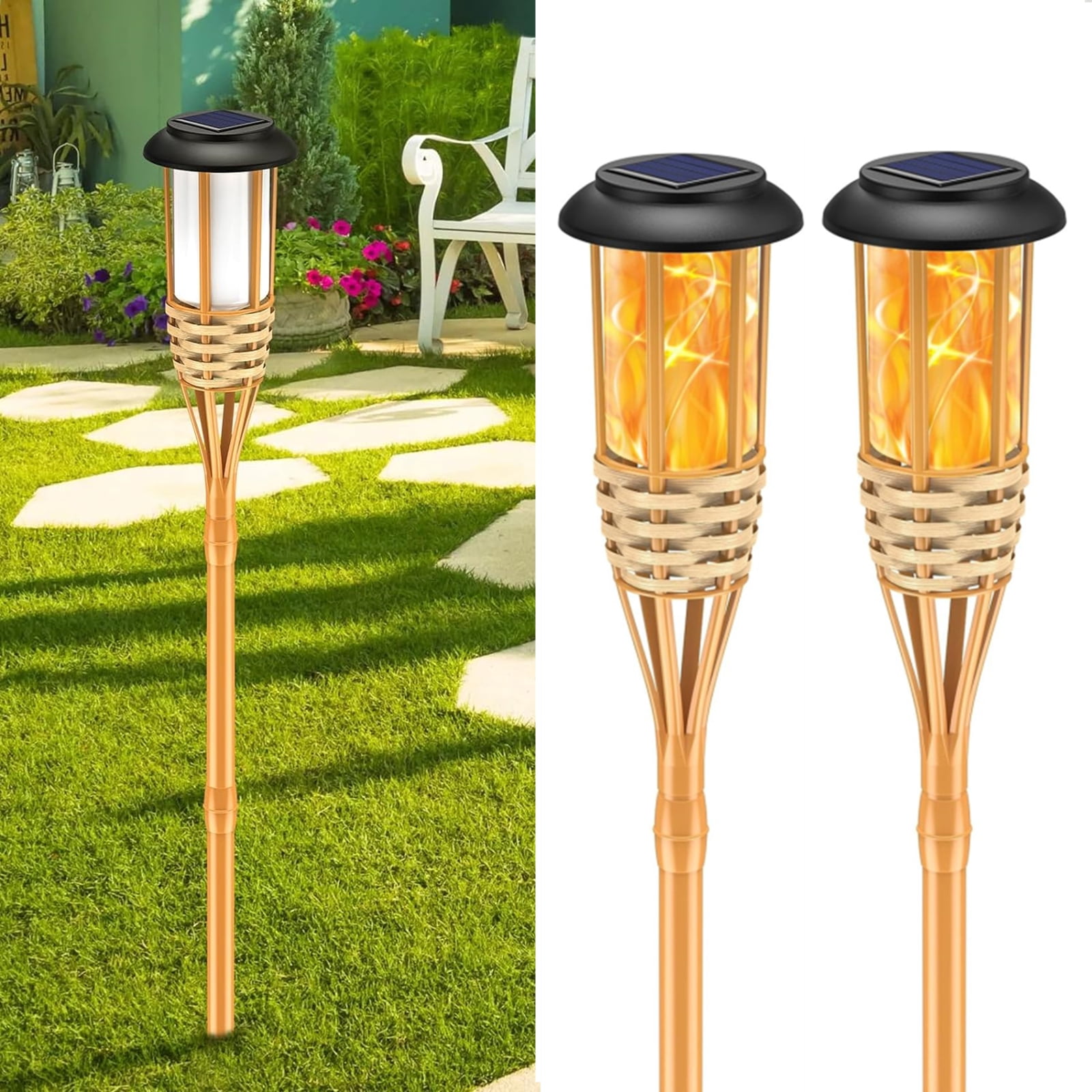 Glitnous 2 Pack Outdoor Solar Torch Lights , Waterproof Dancing ...