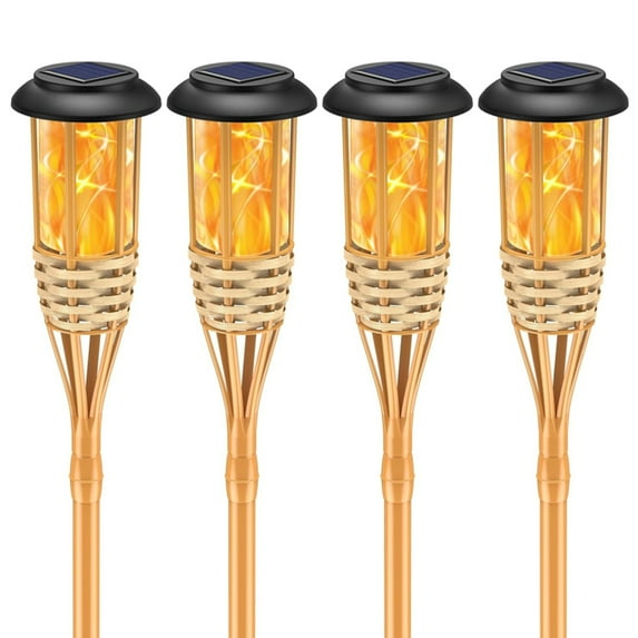 Glitnous 4 Pack Outdoor Solar Torch Lights , Waterproof Dancing Flickering Flame Torch Light,LED Outdoor Landscape Decor Light for Garden Patio Pathway Yard Wedding Party,Auto on/off Dusk to Dawn