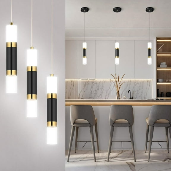 Glitnous Pendant Lighting 3 Light Ceiling Lights Hanging Lamp Black Gold LED Pendant Lights Fixtures Over The Sink Light for Kitchen Island Dining Room Bedroom Hanging LED Lights