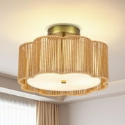 Glitnous Rattan Ceiling Light Fixtures Boho Flush Mount Light Fixtures Ceiling Light Modern Rattan Chandelier Lighting