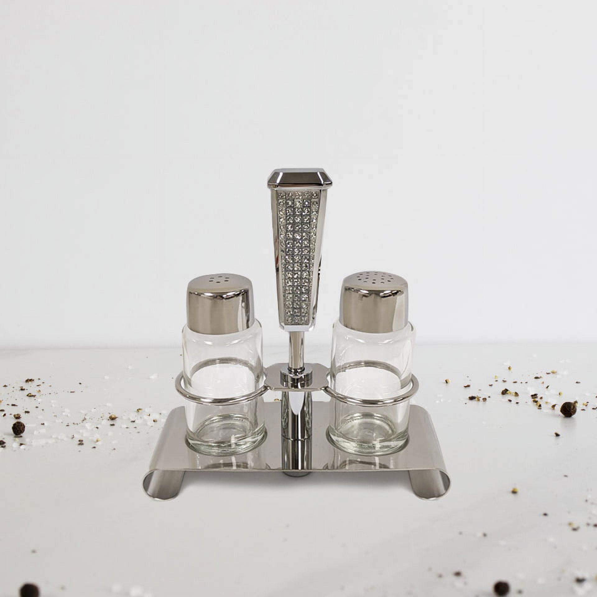 Glittering Stainless Steel and Glass Salt and Pepper Shaker Set