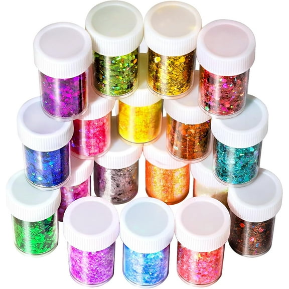 Glitter, 18 Pack Fine Glitter, Craft Glitter Powder Shake Jar, Multi Assorted Set Extra Fine Glitter for Resin Art Crafts Tumbler Scrapbook Jewelry Making, Body Face Hair Glitter, 15g/ Bottle,