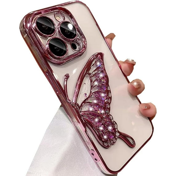 Glitter 3D Butterfly Case for iPhone 14 Pro Max, Cute Luxury Bling Sparkle Liquid Flowing Case with Camera Lens Protector Plating Bumper Women Girls Case for iPhone 14 Pro Max 6.7" (Black)