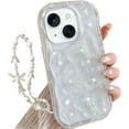 thumbnail image 1 of Glitter 3D Butterfly Case for iPhone 15 Plus, Cute Curly Wave Frame Bling Sparkly Floral Pearl with Wrist Strap Chain Soft TPU Aesthetic Women Girls Phone Case for iPhone 15 Plus 6.7" (Clear), 1 of 4