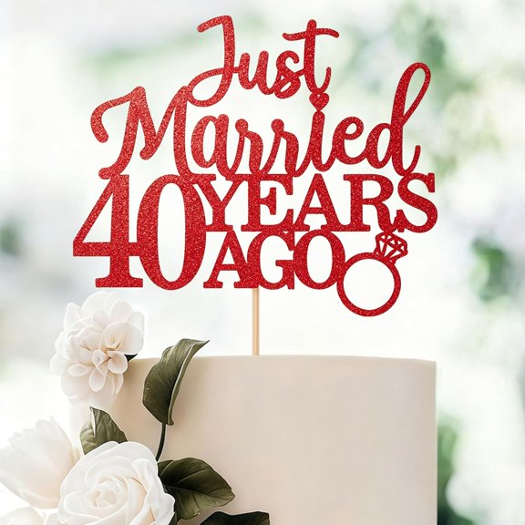 Glitter 40th Wedding Anniversary Cake Topper for Ruby Wedding Decorations
