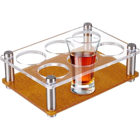 Glitter 6 Round Holes Acrylic Shot Glasses Holders Detachable Beer Wine Glasses Organizer Rack for Family Party Bar Pub Rectangle golden 150x105x53mm Inner Diameter: 38mm 1 set/box