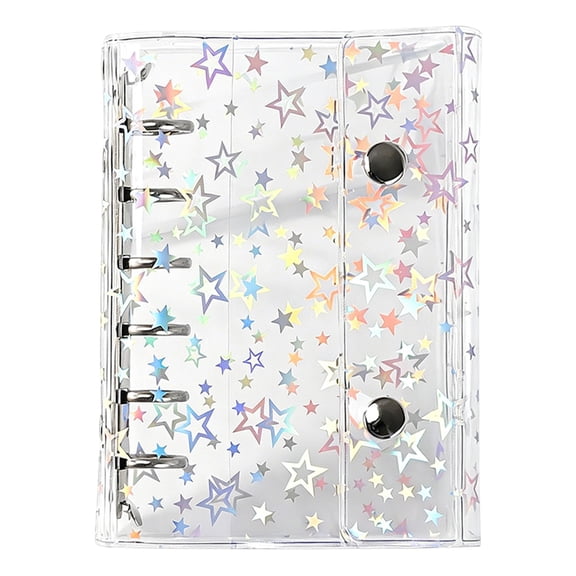 Glitter A7 Binder Cover, Binder Cover 6 Ring Binder, Clear PVC Journal Cover Notebook Cover, Glitter Star Budget Planner Shell, for Journal Organizer Planner Folder Office Binders Accessory