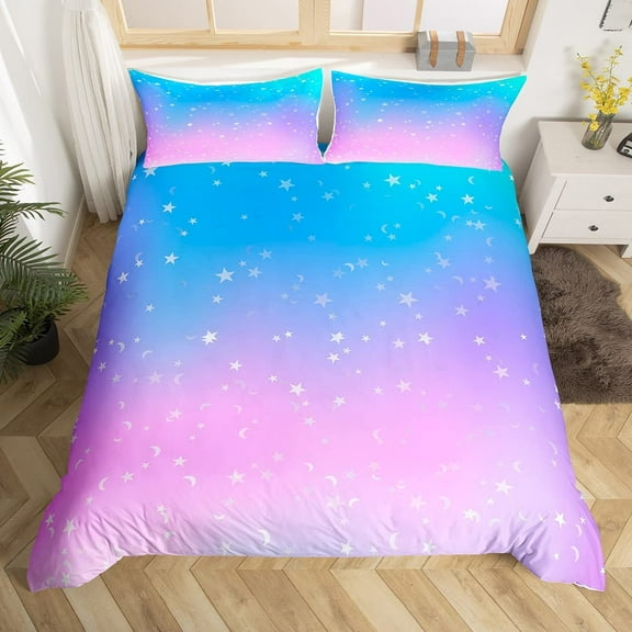 Glitter Abstract Duvet Cover Set Twin Size Multicolor Gradient Color Bedding Set2pcs for Kids Girls Room Decor, Colorful Glitter Comforter Cover Modern Fashion Quilt Cover with Pillowcases