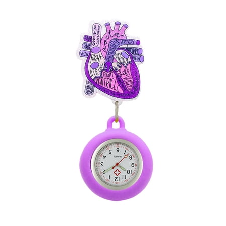 Glitter Acrylic Heart Medical Series NURSE Retractable Badge Reel with Pocket Watch for Nurses Doctors Rotatable and Extendable Badge Holder