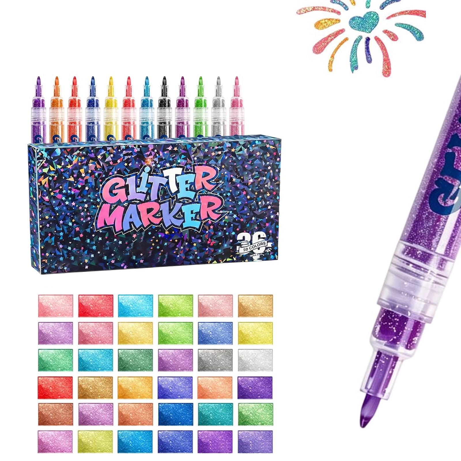 Glitter Acrylic Marker Pens, 0.7mm Fine Tip Sparkly Paint Markers,Shimmer Glitter Pens for Painting,Glass, Ceramic,Wood,Fabric, Stone,DIY Craft, Scrapbooking, Card Making Art Supplies