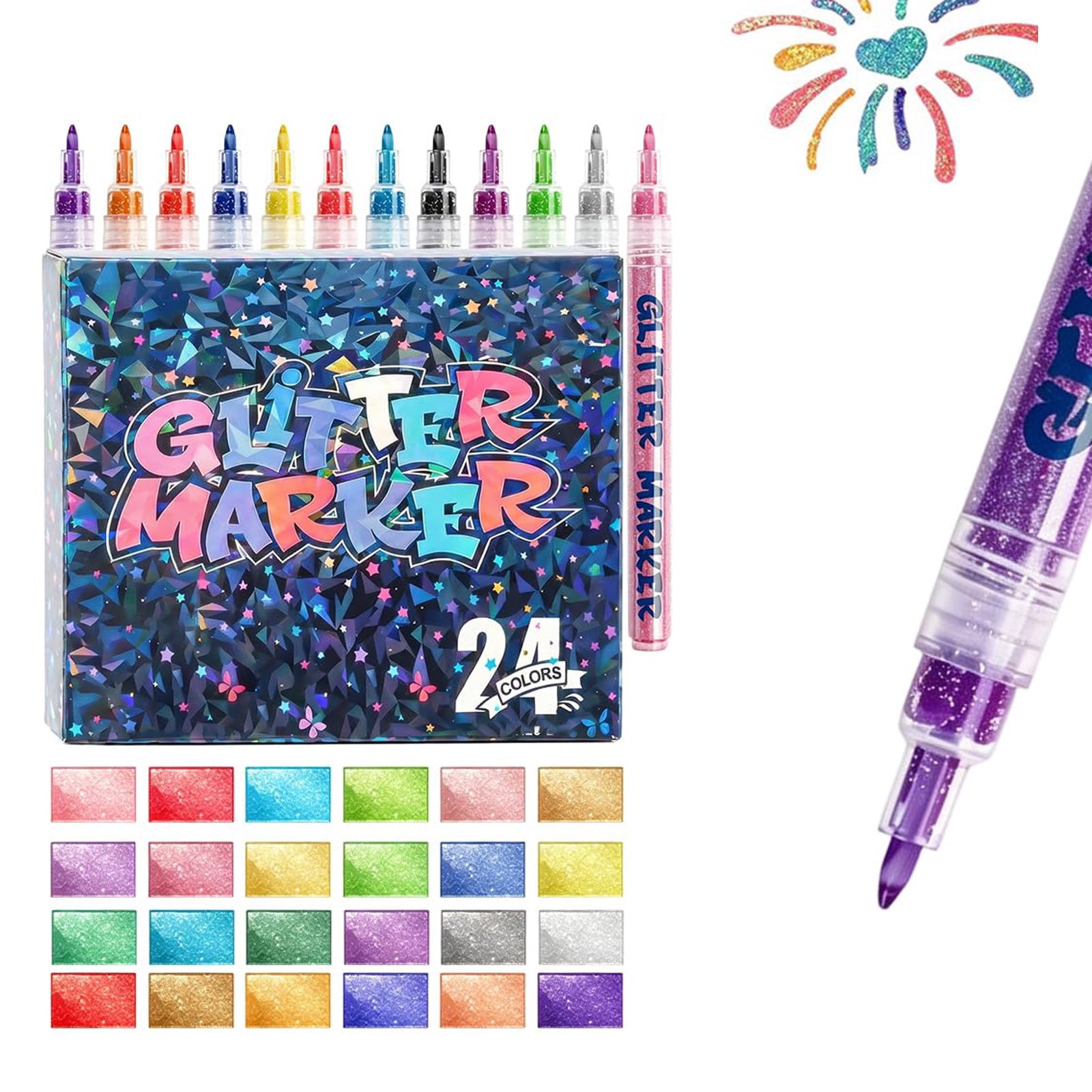 Glitter Acrylic Marker Pens, 0.7mm Fine Tip Sparkly Paint Markers,Shimmer Glitter Pens for Painting,Glass, Ceramic,Wood,Fabric, Stone,DIY Craft, Scrapbooking, Card Making Art Supplies