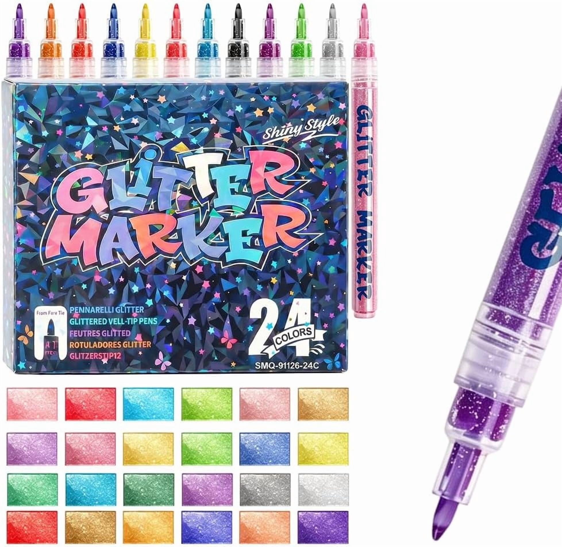 Glitter Acrylic Marker Pens 0.7mm Fine Tip Sparkly Paint for DIY Craft (24 Colors)