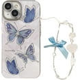 thumbnail image 1 of Glitter Aesthetic Blue Butterfly Case for iPhone 13(NOT Pro) with Crystal Bow Phone Chain Charm,Retro Y2K Trendy Full Sparkle Camera Lens Protective Slim Cover+Wristchain(i13 6.1"), 1 of 9