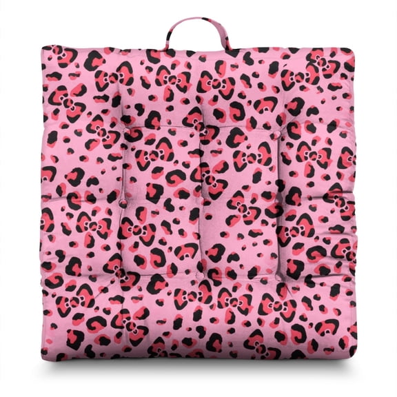 Glitter Animal Print Zabuton - Extra-Thick 4.7" Square Floor Cushion, Cute Design Meditation Pillow with Multipurpose Use for Home & Office