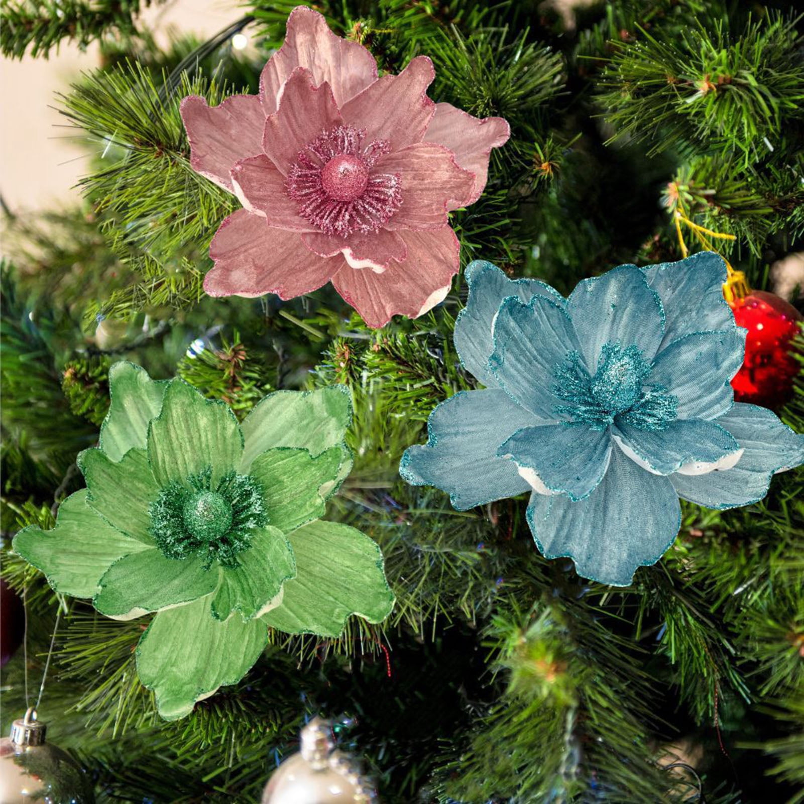 Glitter Artificial Flower Christmas Decoration DIY Christmas Tree ...