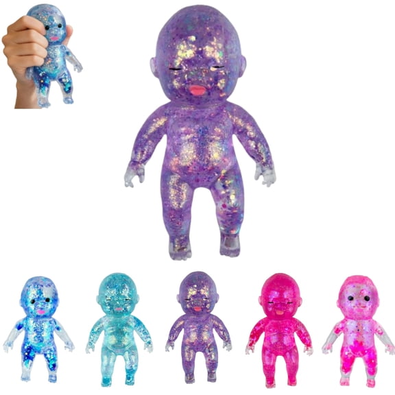 Glitter Baby Squishy Squeeze 5.5In Stress Ball Toy Cute Baby Squishy for Stress Relief Home Office and School Fidgeting Needs