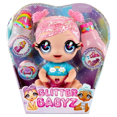 Glitter Babyz Dreamia Stardust (Pink) Baby Doll w/ 3 Color Changes, Gift Toy for Girls Ages 3 4 5+