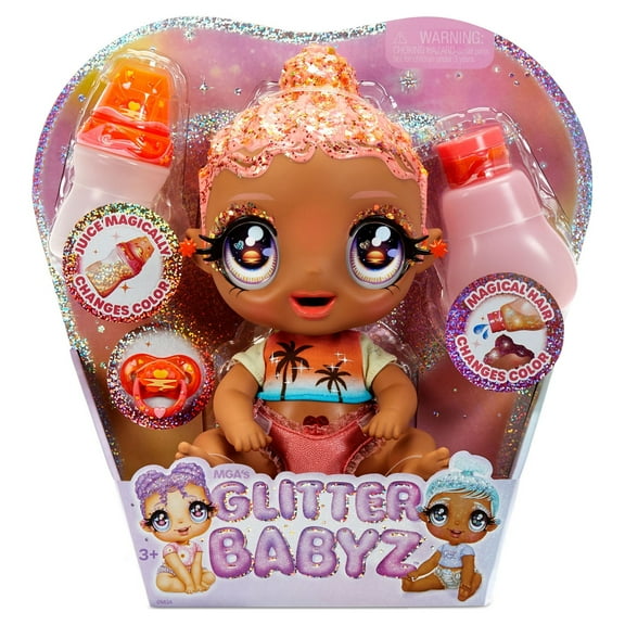 Glitter Babyz Solana Sunburst (Orange) Baby Doll w/ 3 Color Changes, Gift Toy for Girls Ages 3 4 5+