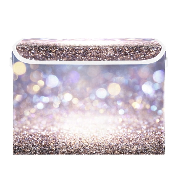 Glitter Background Foldable Storage Bins with Lids Handles Collapsible Storage Containers Tote Boxes 16.5 x 12.6 x 11.8 inches