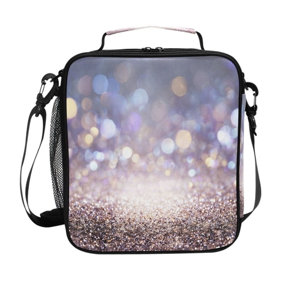 Glitter Background Insulated Lunch Bag Reusable Lunch Box Lunch Container with Straps