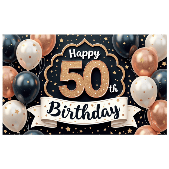 Glitter Balloons Happy 50th Birthday Banner Milestone Decor for Celebration Event Indoor Party
