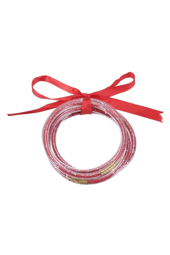 Glitter Bangles, 1 Set Sequins Filled Silicone Bracelets with Bowknot, Stackable Sparkling Bracelets Set for Women Decoration, Red