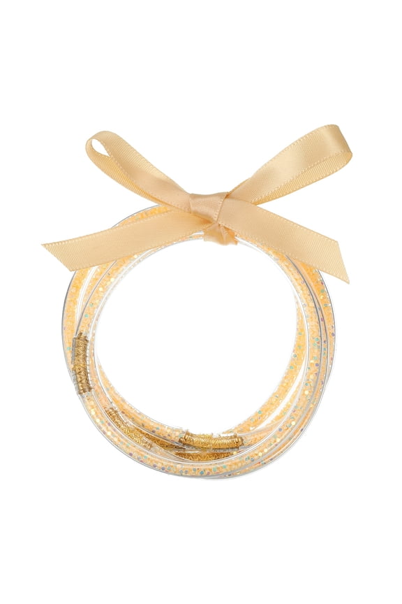 Glitter Bangles, 1 Set Sequins Filled Silicone Bracelets with Bowknot, Stackable Sparkling Bracelets Set for Women Girls Decoration, Champagne