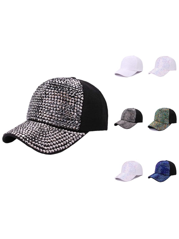 Glitter Baseball Caps for Women Trendy Casual Sparkly Studded Rhinestone Canvas Sun Hats