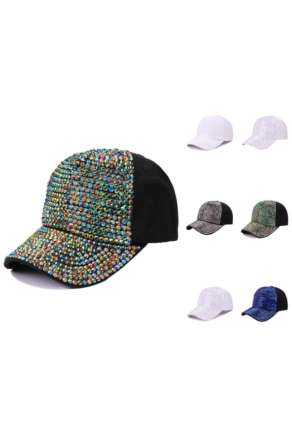 Glitter Baseball Caps for Women Trendy Casual Sparkly Studded Rhinestone Canvas Sun Hats