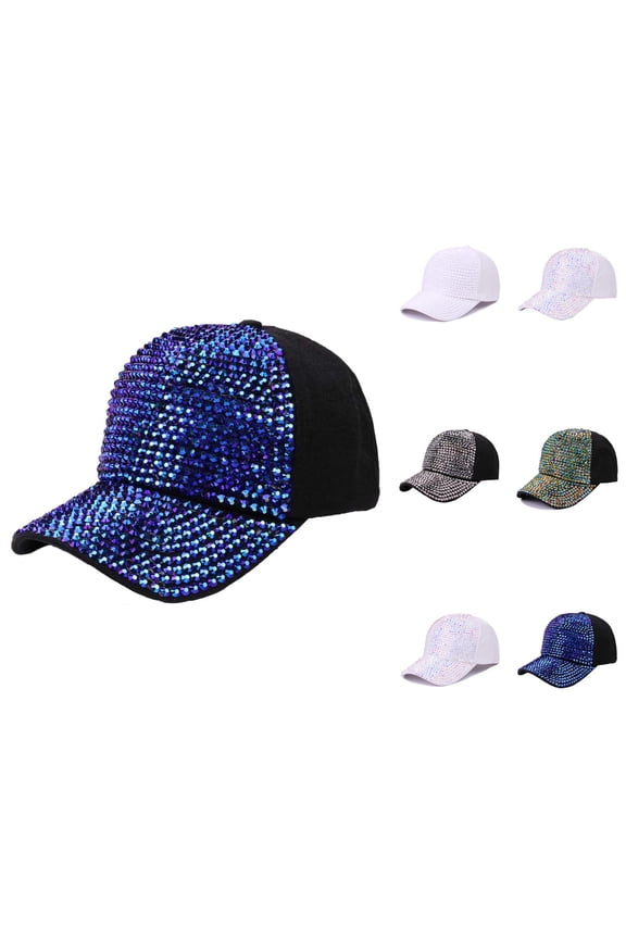 Glitter Baseball Caps for Women Trendy Casual Sparkly Studded Rhinestone Canvas Sun Hats