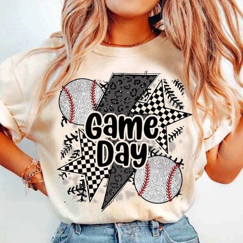 Glitter Baseball T-Shirt, Game Day Baseball Mom Shirt, Retro Checkered Baseball Tee, Leopard Coquette Baseball Mama Shirt