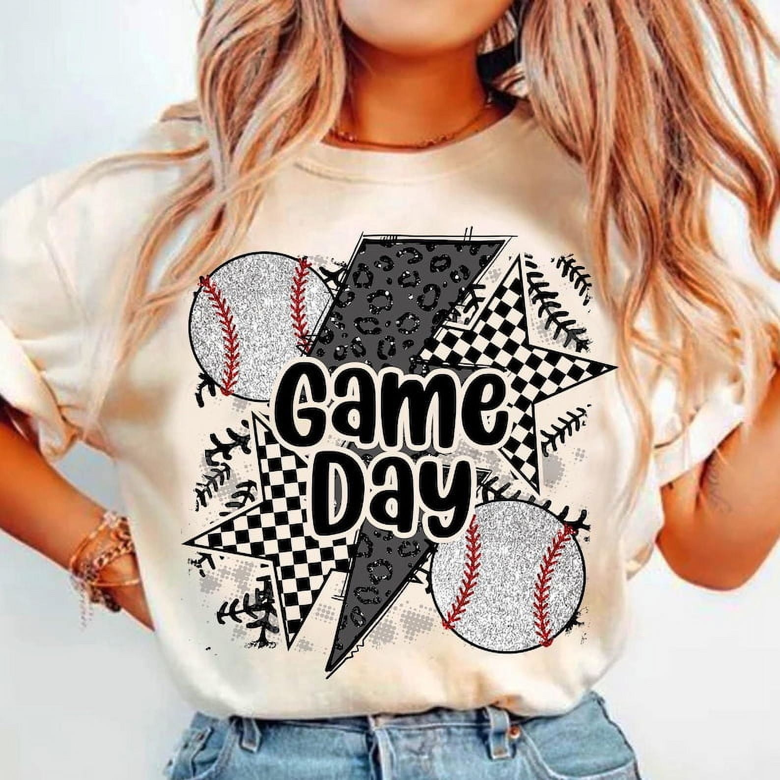 Glitter Baseball T-Shirt, Game Day Baseball Mom Shirt, Retro Checkered Baseball Tee, Leopard Coquette Baseball Mama Shirt