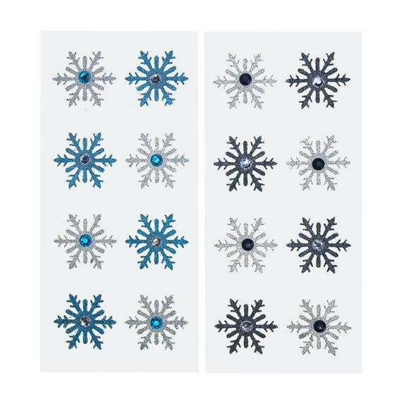 Glitter Beaded Snowflake Stickers, Silver/Turquoise/Black, 1-1/2-Inch, 2-Packs